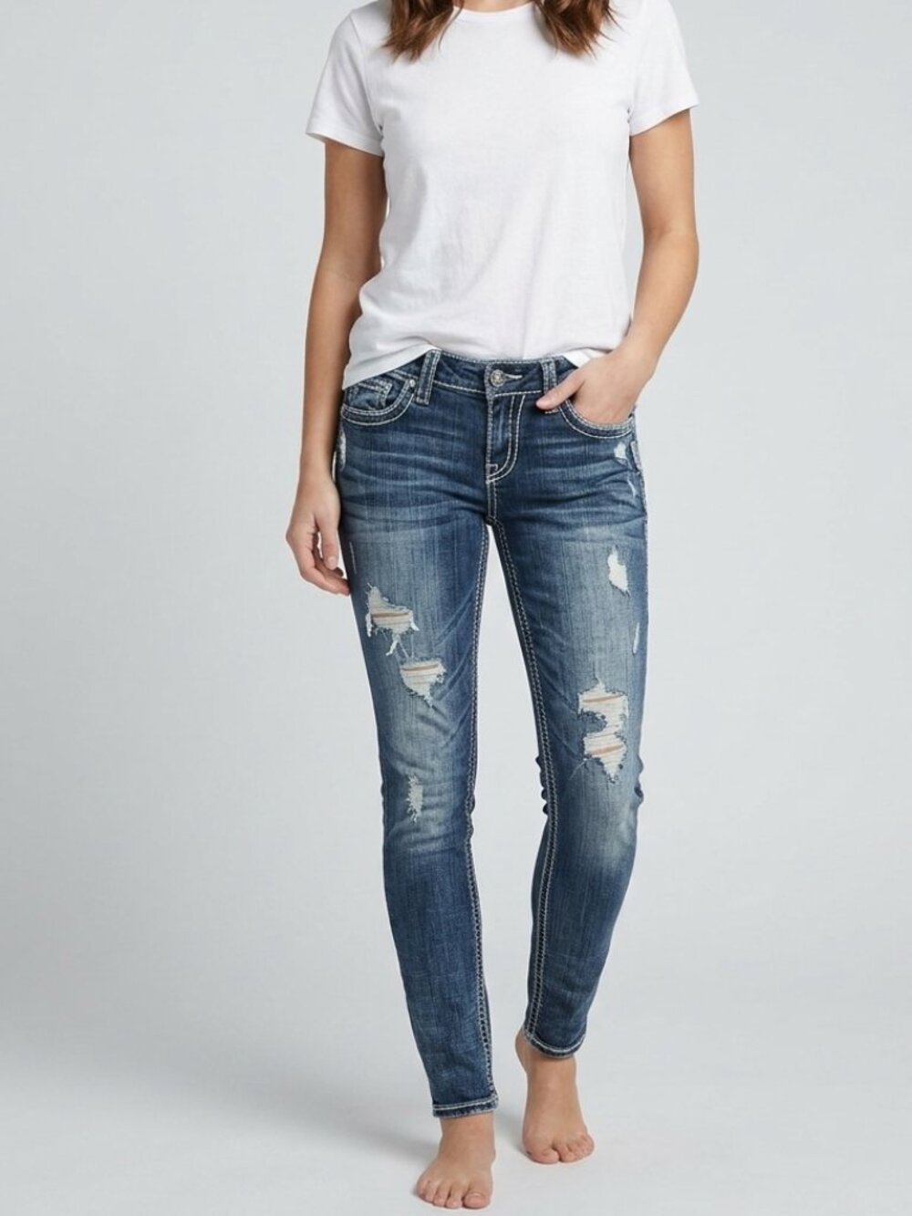 Silver Jeans Y2K Tuesday Slim Distressed Low Rise Jeans